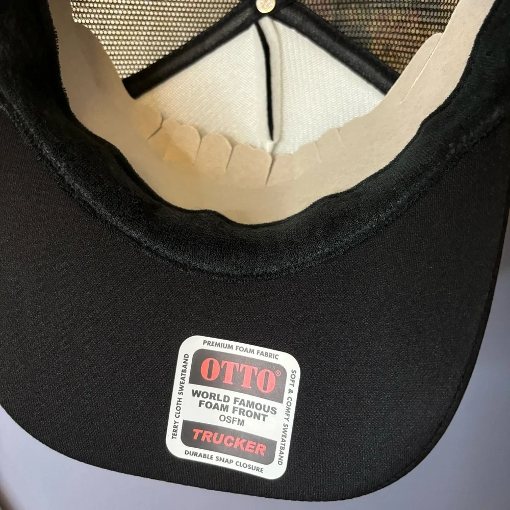 Otto World Famous Foam Front Black Trucker Hat with Embroidery, NWT